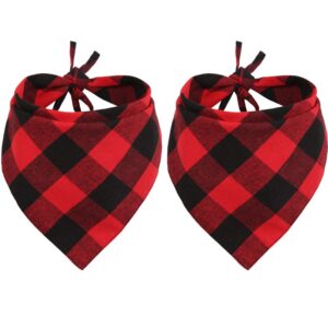 2 pcs dog bandana christmas pet triangle scarf accessories bibs red black plaid large