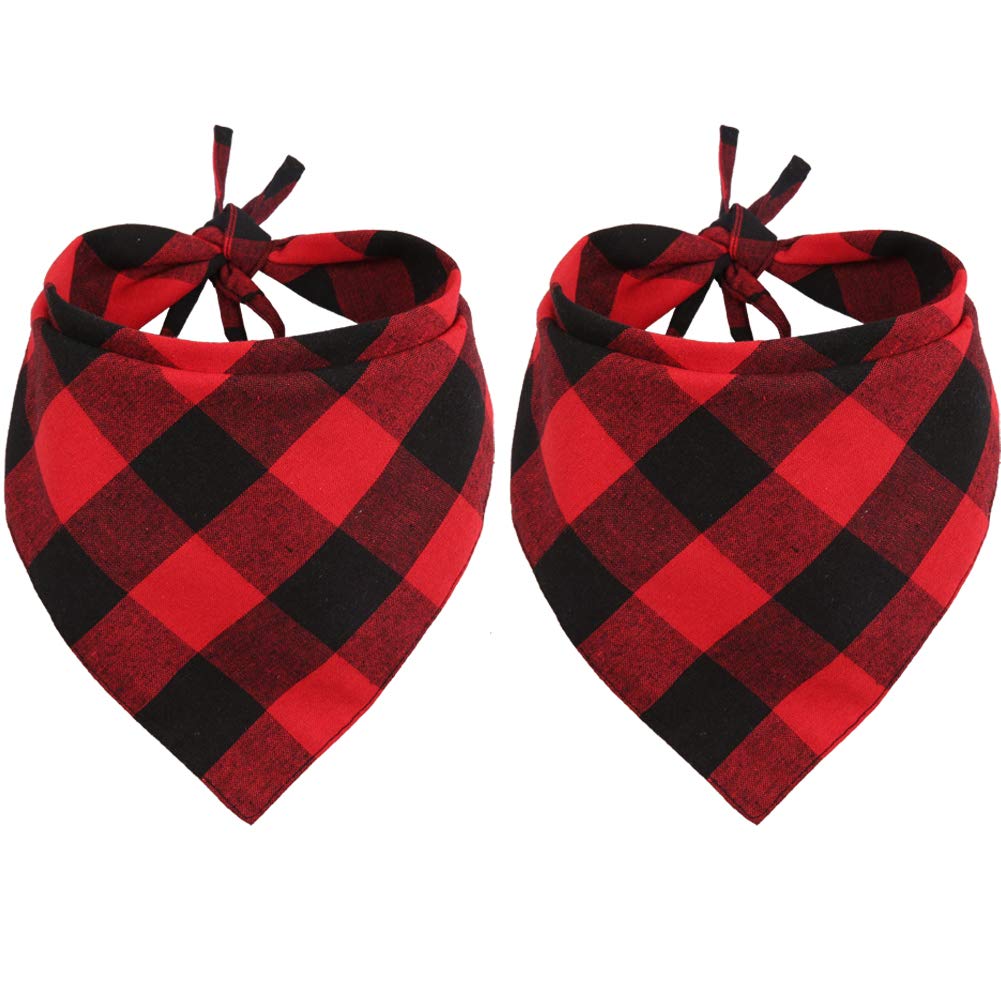 2 Pcs Dog Bandana Christmas Pet Triangle Scarf Accessories Bibs Red Black Plaid Large