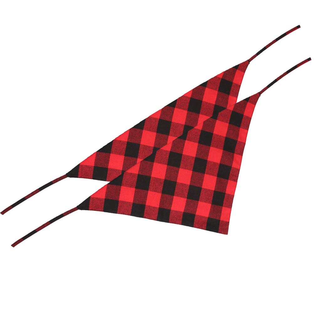 2 Pcs Dog Bandana Christmas Pet Triangle Scarf Accessories Bibs Red Black Plaid Large