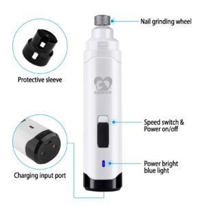 Casfuy Dog Nail Grinder Upgraded - Professional 2-Speed Electric Rechargeable Pet Nail Trimmer Painless Paws Grooming & Smoothing for Small Medium Large Dogs & Cats (White)