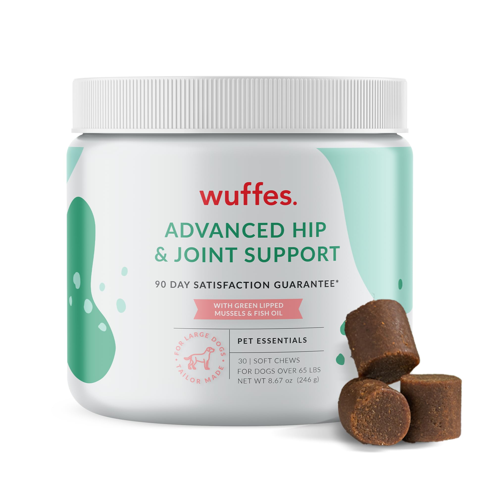 Wuffes Chewable Dog Hip and Joint Supplement for Large Breeds - Glucosamine & Chondroitin Chews - Dog Joint Supplements & Vitamins - Extended Joint Care - 30 Count