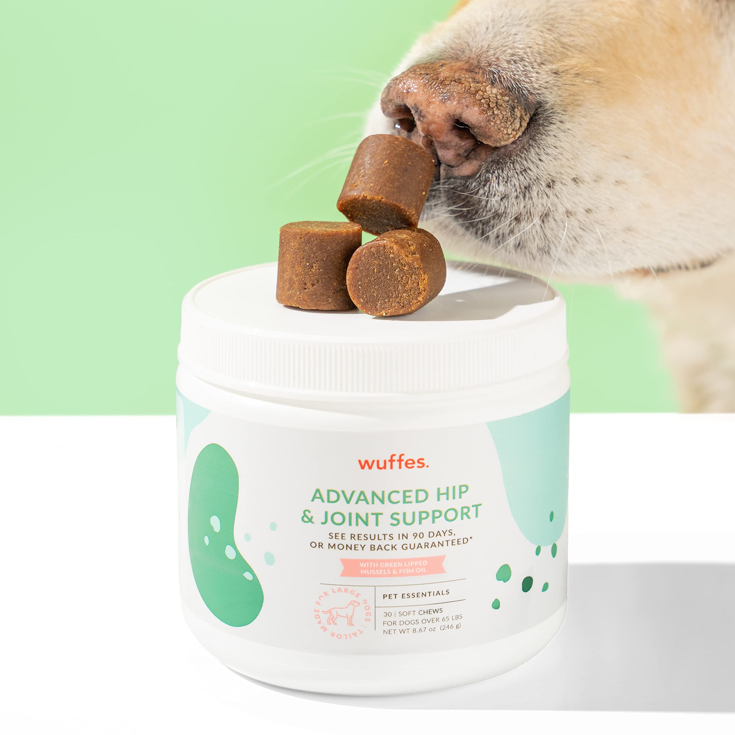 Wuffes Chewable Dog Hip and Joint Supplement for Large Breeds - Glucosamine & Chondroitin Chews - Dog Joint Supplements & Vitamins - Extended Joint Care - 30 Count