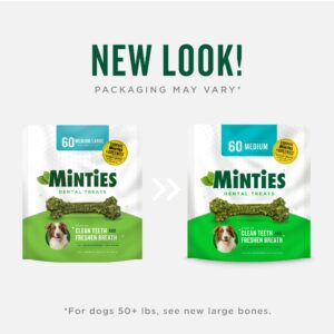 Minties Dental Chews for Dogs, 20 Count, Vet-Recommended Mint-Flavored Dental Treats for Medium Dogs 25-50 lbs, Dental Bones Clean Teeth, Fight Bad Breath, and Removes Plaque and Tartar