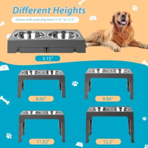 Niubya Elevated Dog Bowls with 2 Stainless Steel Dog Food Bowls, Raised Dog Bowl Adjusts to 5 Heights (3.15", 8.66", 9.84",11.02", 12.2") for Small Medium and Large Dogs