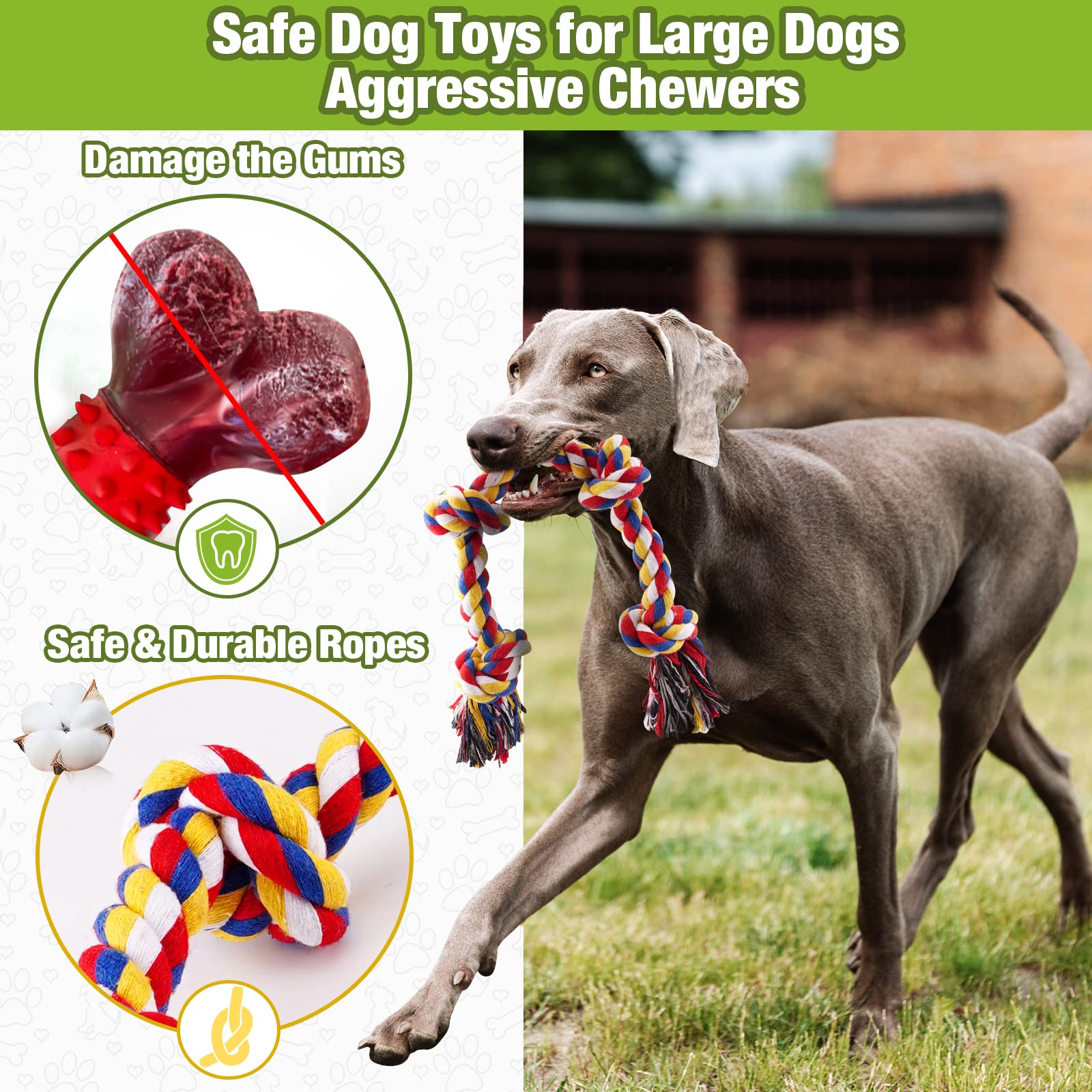 Large Dog Toys for Aggressive Chewers, 12 Pack Tough Dog Chew Toys for Large Dogs, Heavy Duty Tug of War Dog Toy, Indestructible Dog Rope Toy for Medium and Big Breed, 100% Cotton for Teeth Cleaning