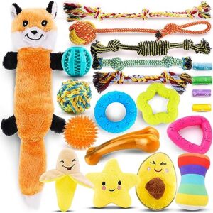 loyee puppy toys 21 pack, small dog chew toys with rope toys for teething pet cute squeak toy with treating ball for puppy, small dogs