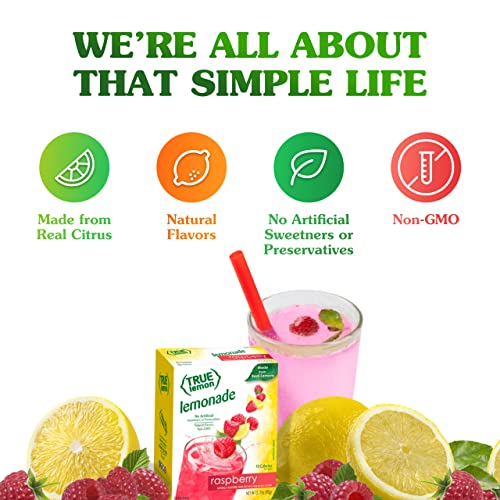 True Lemon Raspberry Lemonade Water Enhancer Drink Mix (30 Packets), Low Calorie Drink Mix Packets for Water,Powdered Drink Mixes & Flavorings,Individual Drink Packets,Water Flavor Packets with Stevia