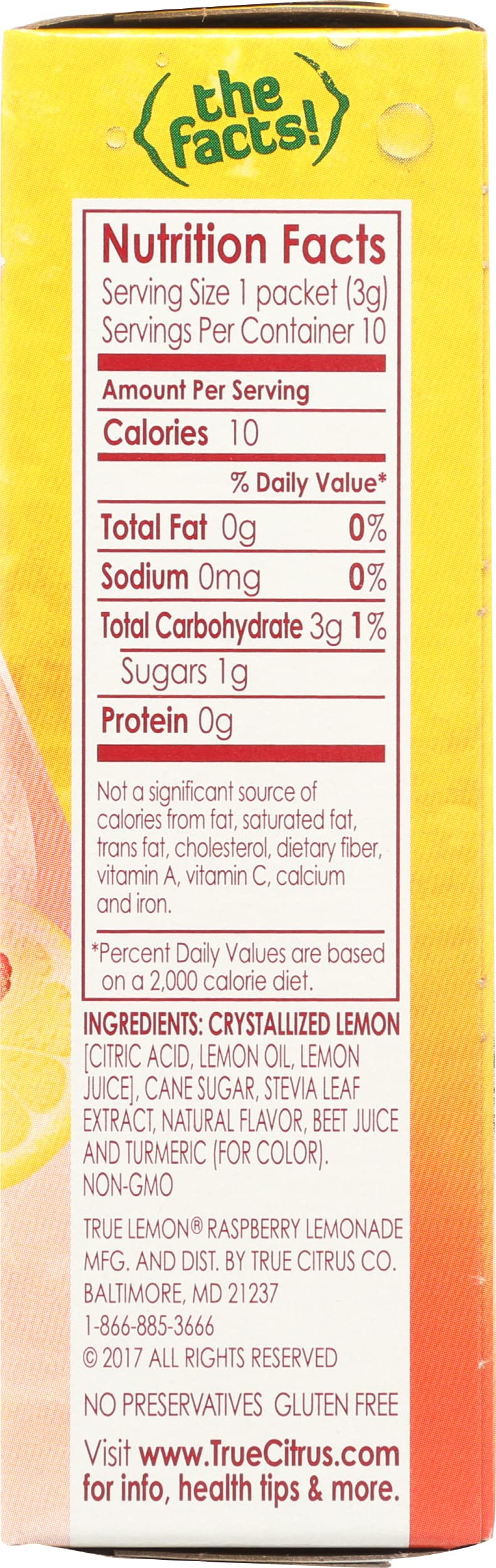 True Lemon Raspberry Lemonade Drink Mix, 10 Count