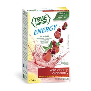 TRUE LEMON Energy Wild Cherry Cranberry Drink Mix,No Preservatives, No Artificial Sweeteners, Gluten Free Water Flavor Packets & Water Enhancer with Stevia, 6 Count (Pack of 12)