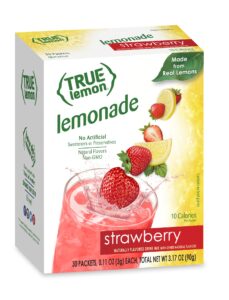 true lemon strawberry lemonade water enhancer drink mix (30 count), low calorie drink mix packets for water, powdered drink mixes & flavorings, individual drink packets, water flavor packets with stevia