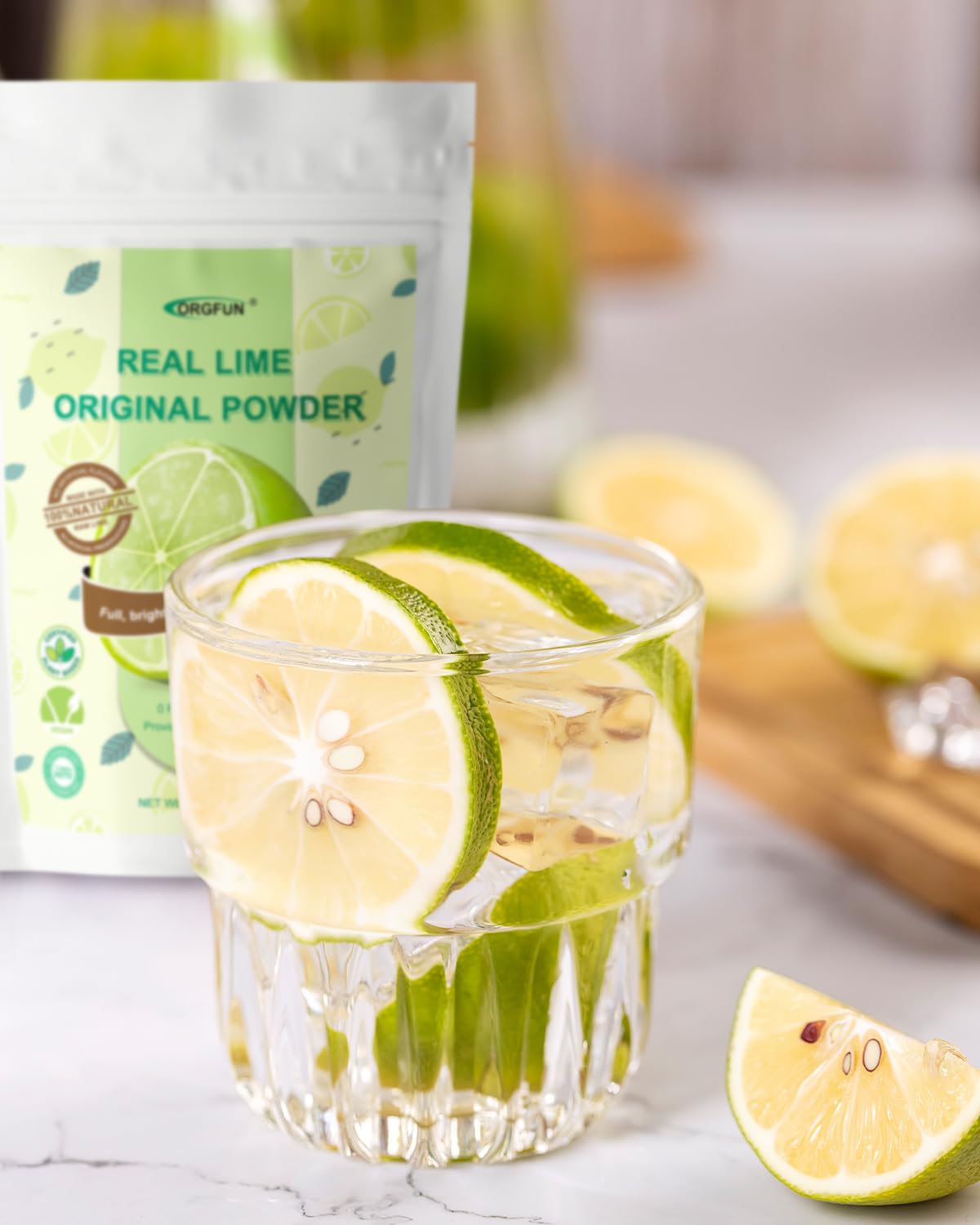 ORGFUN Original Lime Powder, Whole Lime Juice Freeze Dried Powder, Fresh Squeezed Lime Juice Prefer for Cocktails, Drinks, Smoothies, and Cooking 7.06 Oz