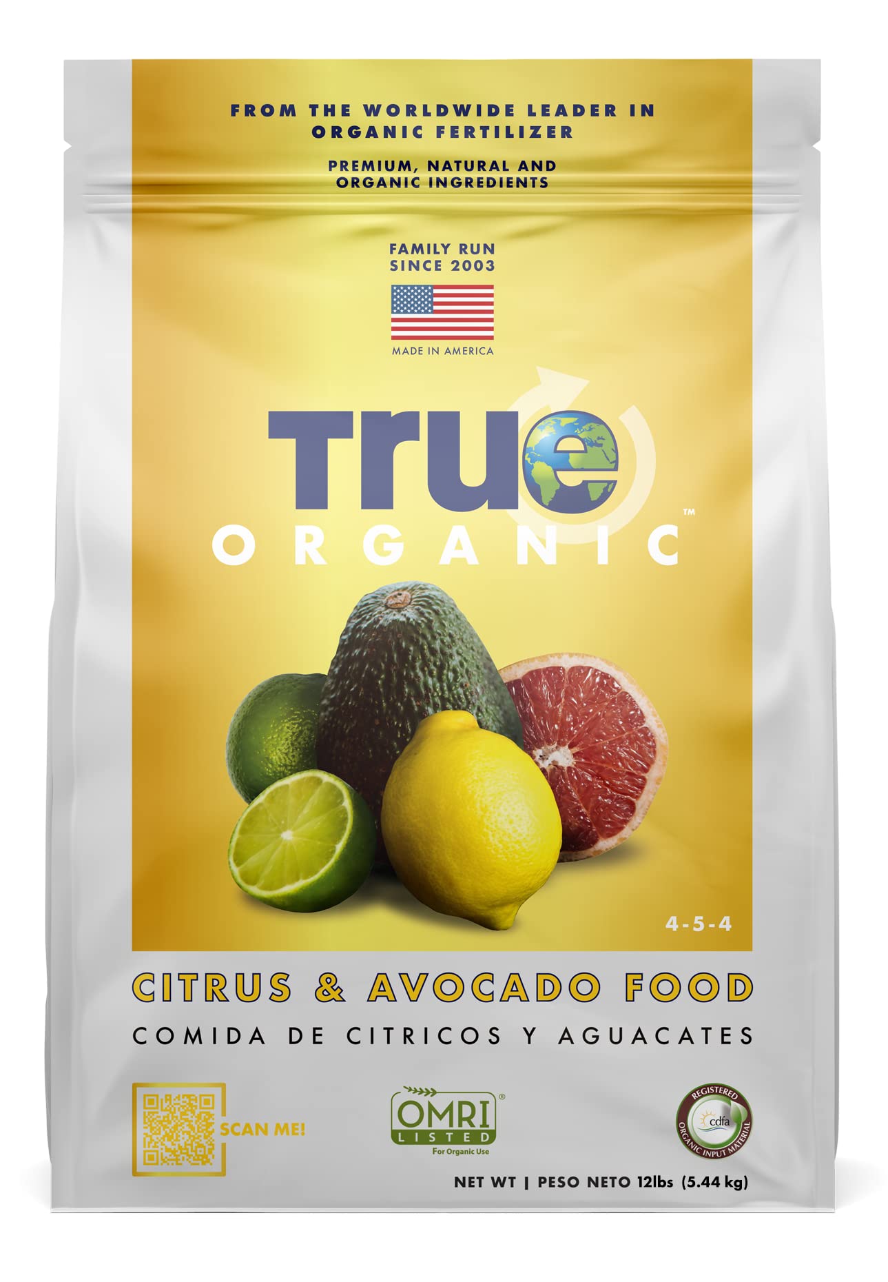 True Organic Citrus & Avocado Food Granular Fertilizer 12 lbs - CDFA, OMRI Listed for Organic Gardening NPK 4-5-4