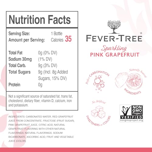 Fever Tree Sparkling Pink Grapefruit - Premium Mixer - Refreshing Beverage for Cocktails & Mocktails. Naturally Sourced Ingredients, No Artificial Sweeteners or Colors - 200 ML Bottles - Pack of 24