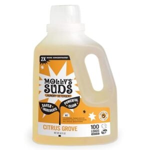 molly's suds liquid laundry detergent | natural laundry detergent soap for sensitive skin | 2x concentrated, high efficiency (he) | citrus grove - 100 loads