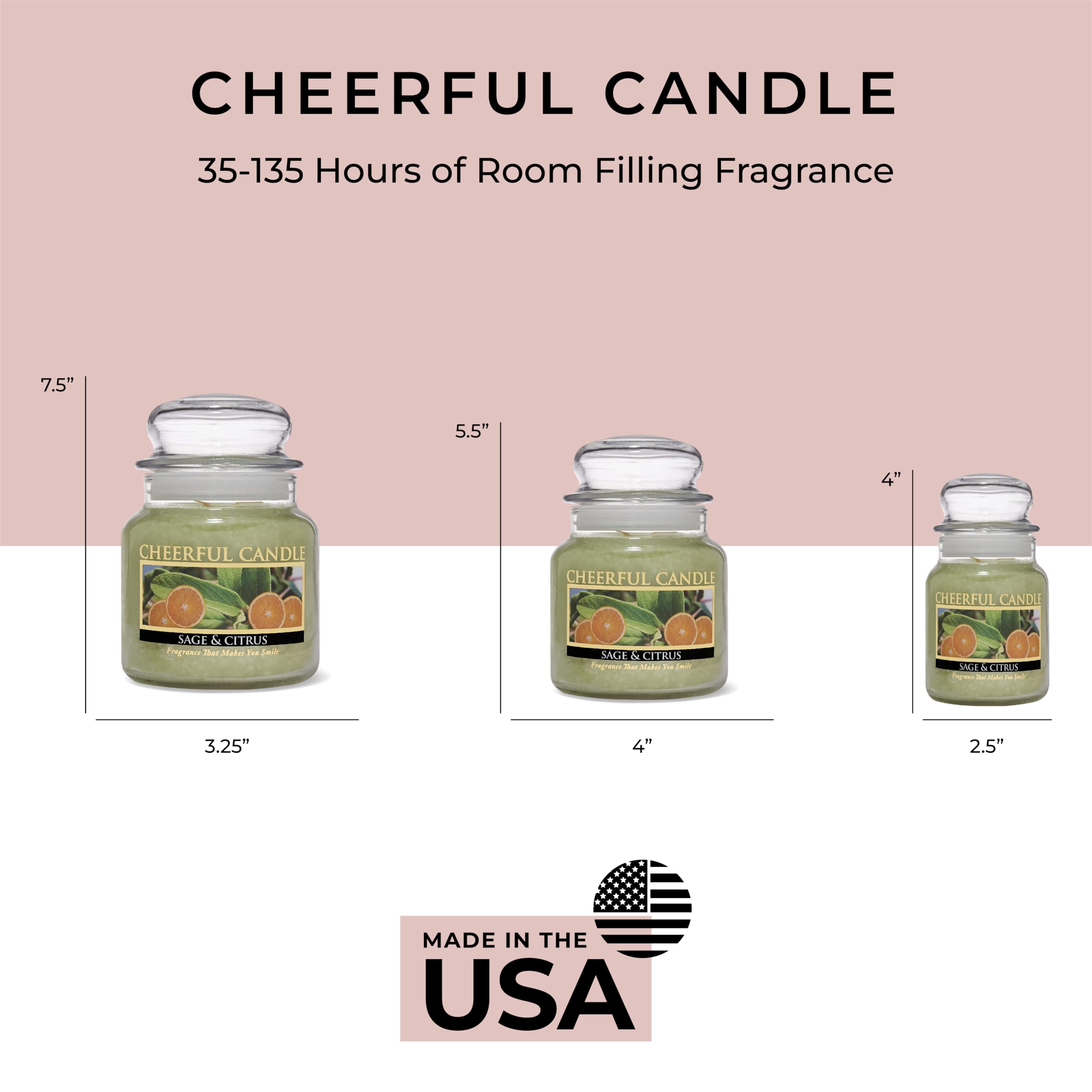 A Cheerful Giver - Sage & Citrus Scented Glass Jar Candle (16 oz) with Lid & True to Life Fragrance Made in USA