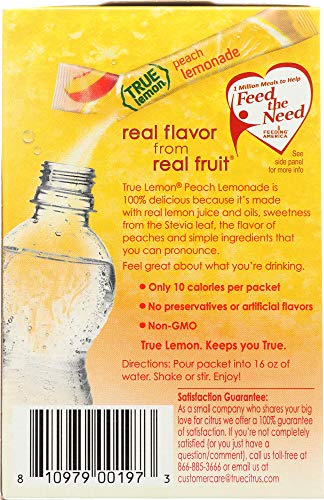 True Lemon Peach Lemonade Drink Mix, 0.106 Ounce - 10 per pack -- 12 packs per case.