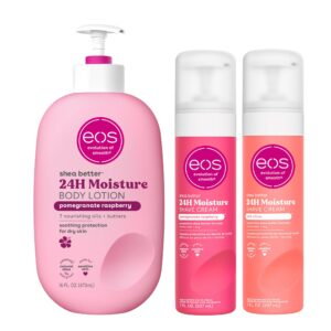 eos juicy body care set- pomegranate raspberry body + shave, & pink citrus shave, 3-pack