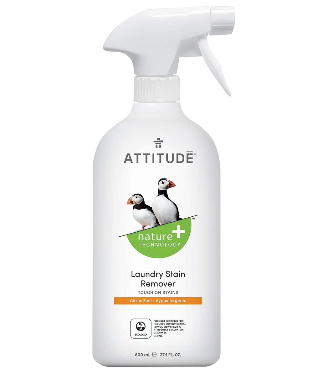 ATTITUDE Laundry Stain Remover, Hypoallergenic Safe Ingredients, Effective True Ecological Alternative Products, Citrus Zest, 27.1 Fl Oz (22500)