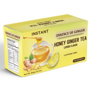 Natural Honey Lemon Ginger Herbal Tea 20 Sachet Packets Instant Beverage 18 Grams Made With Real Pure Honey, Fresh Ginger Root and Refreshing Lemon Citrus - Caffeine Free