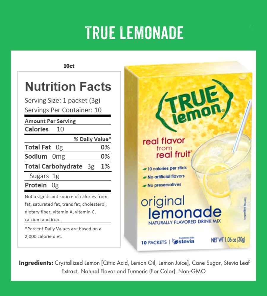 True Lemon Lemonade Original Drink Mix, 10-Count Per Box (Pack of 12) - Total 120 Counts