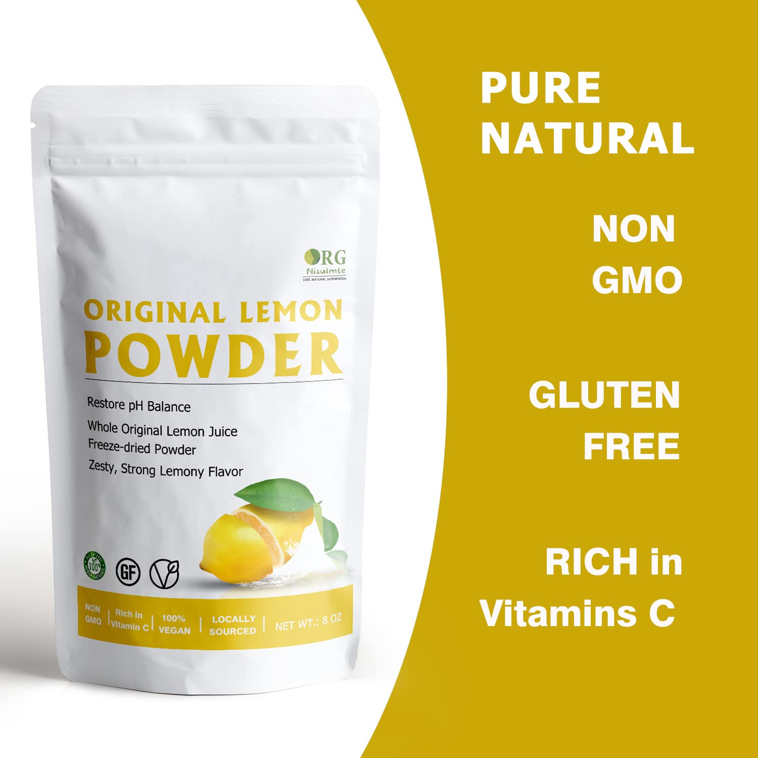 Orgnisulmte Lemon Powder,Whole Lemon Juice Freeze Dried Powder Strong Lemony Flavor 8 Oz