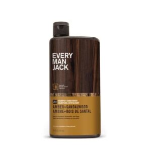 every man jack 2-in-1 daily shampoo + conditioner - amber + sandalwood | nourishing for all hair types, naturally derived, cruelty-free shampoo and conditioner set for men | 24oz -1 bottle