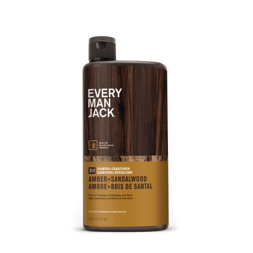 Every Man Jack 2-in-1 Daily Shampoo + Conditioner - Amber + Sandalwood | Nourishing For All Hair Types, Naturally Derived, Cruelty-Free Shampoo and Conditioner Set for Men | 24oz -1 Bottle