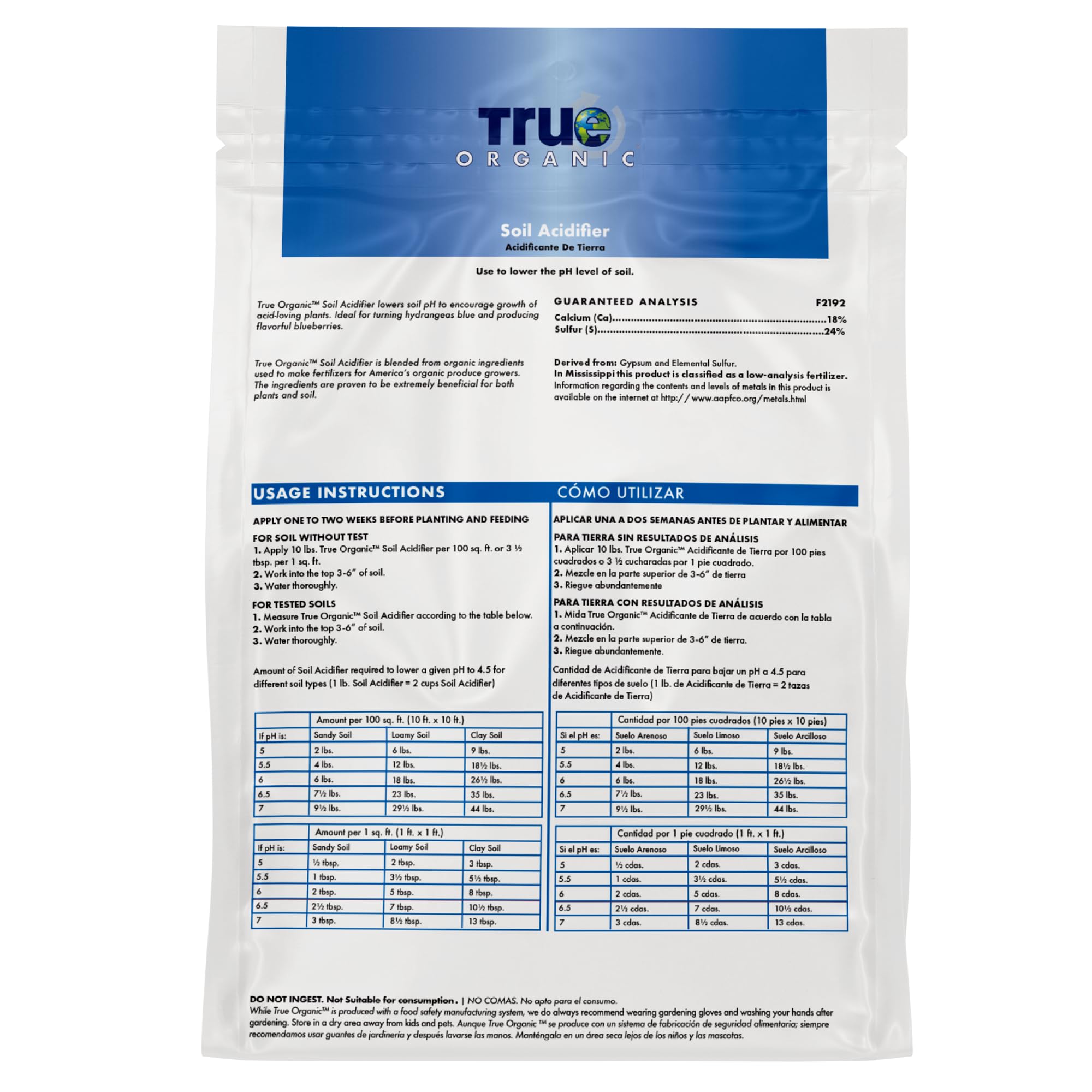 True Organic Soil Acidifier, pH Down 6 lbs - CDFA, OMRI Listed for Organic Gardening