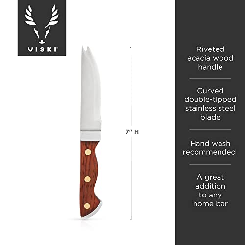 Viski Bartender Knife, 7 Inch Knife, Acacia Wood Handle, Double Tipped Stainless Steel Blade, Bar Knife, Riveted Base, Set of 1