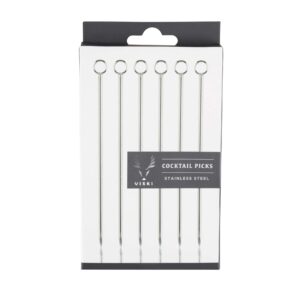 Viski Silver Cocktail Picks, Set of 6 Stainless Steel Drink Picks, Barware Accessories, 4.25″