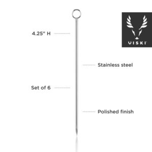 Viski Silver Cocktail Picks, Set of 6 Stainless Steel Drink Picks, Barware Accessories, 4.25″