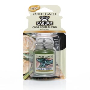 Yankee Candle Car Air Fresheners, Hanging Car Jar Ultimate Sage & Citrus Scented, Neutralizes Odors Up To 30 Days, gray