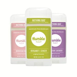 HUMBLE BRANDS Aluminum-Free Deodorant Stick, Subtle & Citrus, Bergamot Ginger, Mountain Lavender, Moroccan Rose, Pack of 3