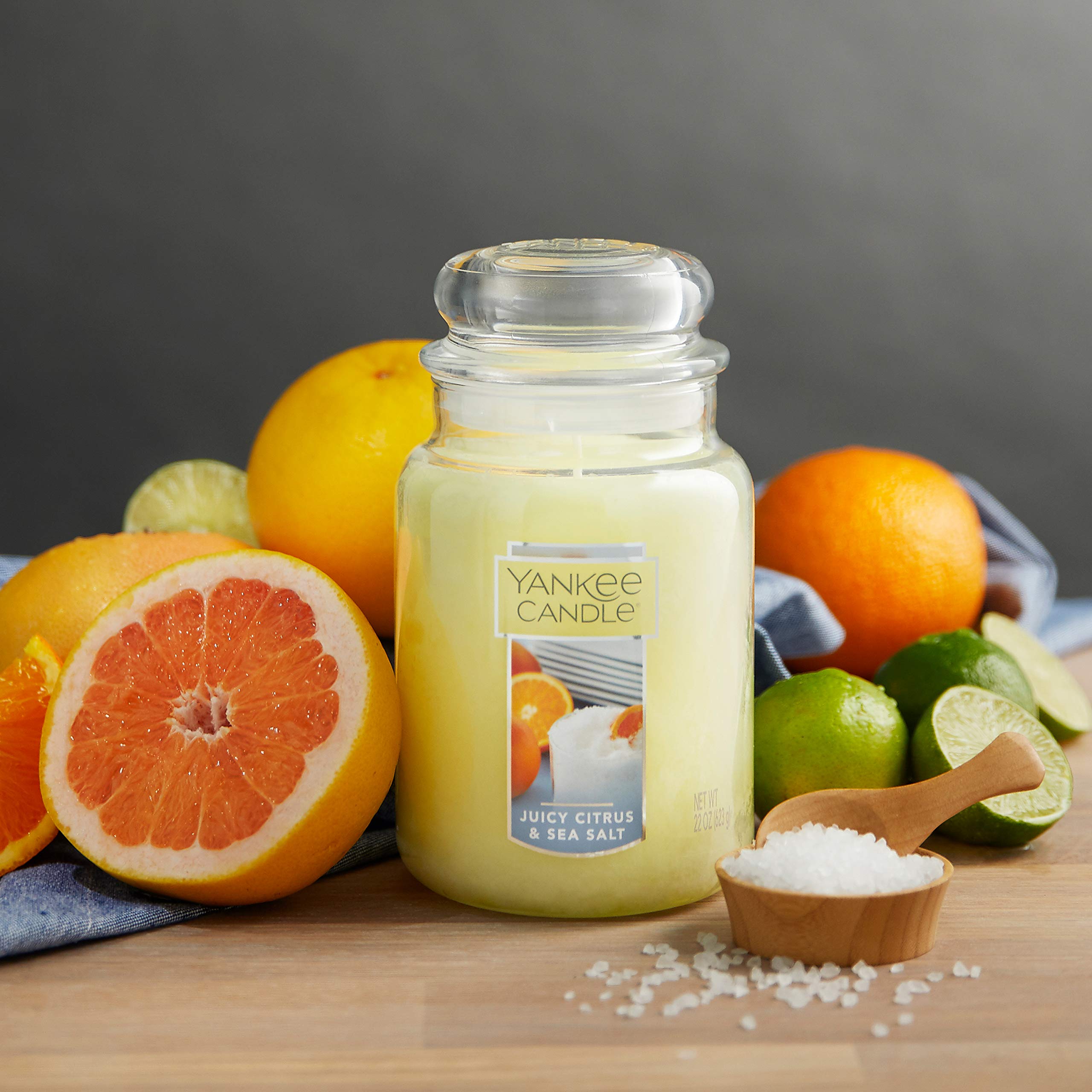 Yankee Candle Juicy Citrus & Sea Salt Scented, Classic 22oz Large Jar Single Wick Candle, Over 110 Hours of Burn Time