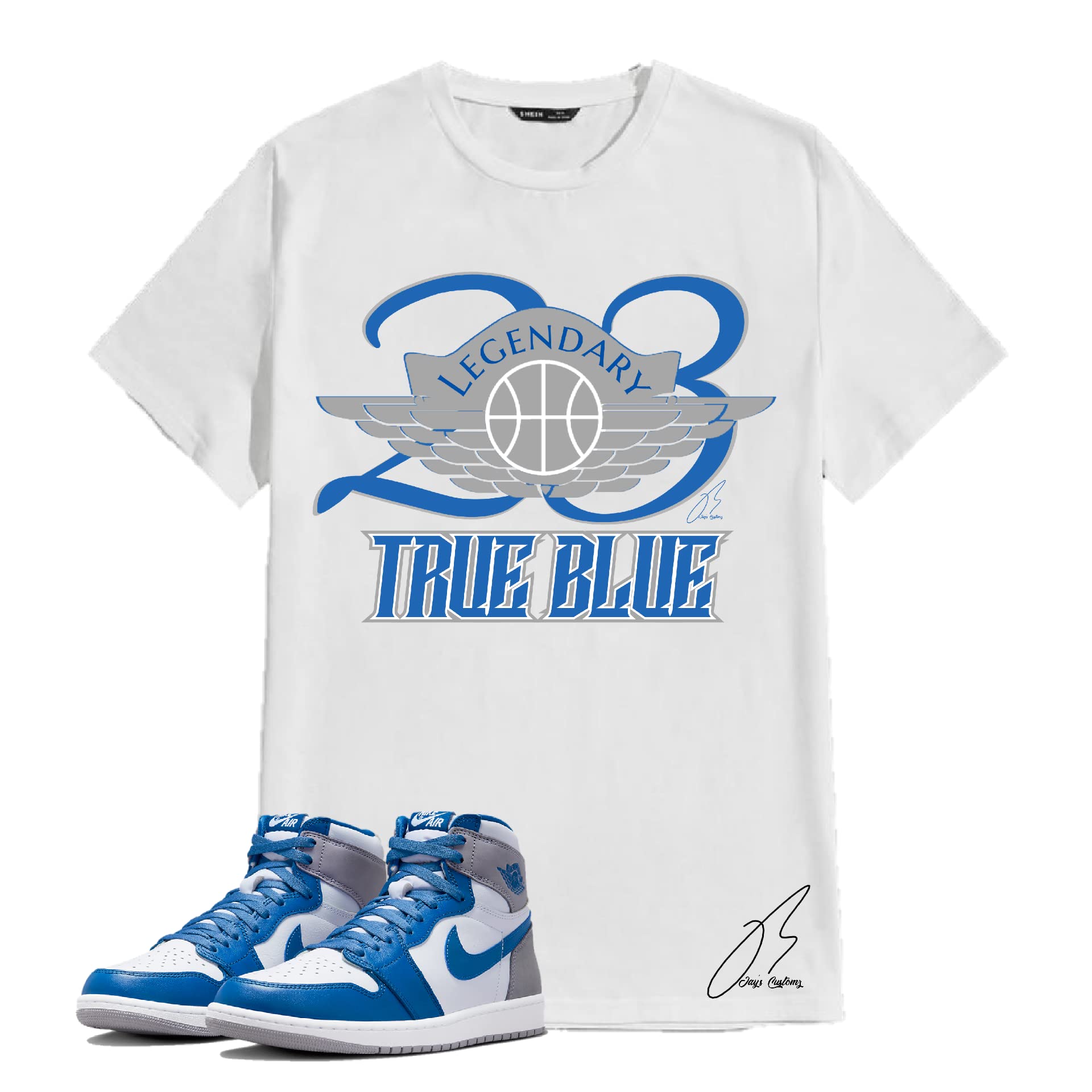 Shirt To Match Jordan Retro 1 True Blue,23 Wing Unisex Graphic Tee (S, White)