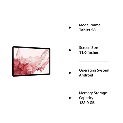 SAMSUNG Samsung Galaxy Tab S8 Android Tablet, 11' LCD Screen, 128GB Storage, Qualcomm Snapdragon, S Pen Included, All-Day Battery Ultra Wide Camera, DeX Productivity, Pink Gold (Renewed)