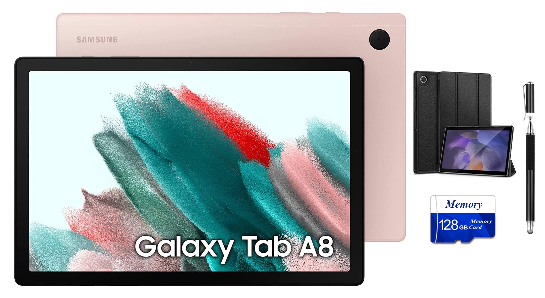 SAMSUNG Galaxy Tab A8 Android WiFi Tablet, 10.5 inch Touchscreen (1920x1200) LCD Screen, 128GB Storage, Bluetooth, Android 11 OS, Pink Gold + Accessories