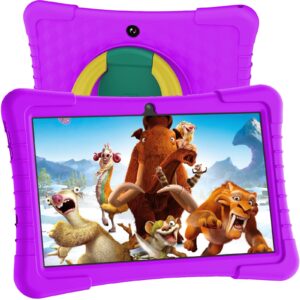 yobanse kids tablet, 10 inch tablet for kids android 12 tablet 3gb 64gb toddler tablet with 8000mah battery, wifi, bluetooth, dual camera, parental control(purple)