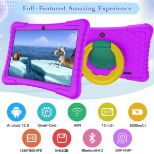 YOBANSE Kids Tablet, 10 inch Tablet for Kids Android 12 Tablet 3GB 64GB Toddler Tablet with 8000mAh Battery, WiFi, Bluetooth, Dual Camera, Parental Control(Purple)