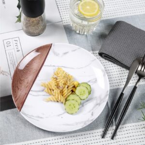 Melamine Dinnerware Sets for 4, 12-Pieces Plates and Bowls Sets, Unbreakable BPA Free, Suitable Indoors and Outdoors, Marble and Wood Color