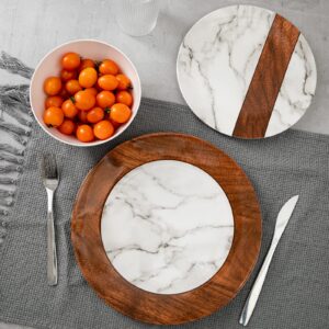 LEHAHA Rustic Modern Melamine Dinnerware Sets, Marble 12-Piece Lightweight Outdoor Plates and Bowls Sets, Unbreakable Wood Patterns Dishes Dinnerware Set, Service for 4…