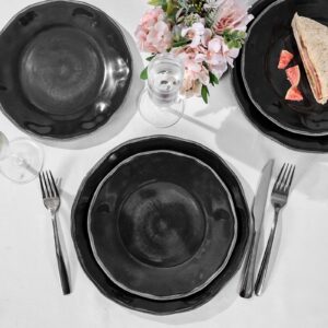 Gofunfun 12 Pcs Melamine Dinnerware Set, Plates and Bowls Sets Service for 4, Indoor and Outdoor Use Set of 12 Black