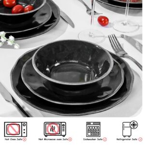 Gofunfun 12 Pcs Melamine Dinnerware Set, Plates and Bowls Sets Service for 4, Indoor and Outdoor Use Set of 12 Black