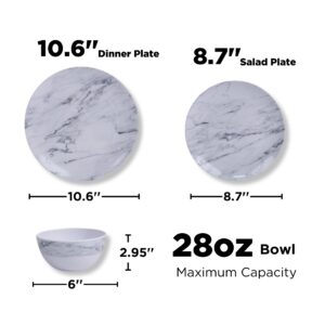 TP 12-Piece Dinnerware Set, Melamine Dishes Set with Bowls and Plates, Non-breakable Lightweight Dinner Service for 4, Marble Pattern