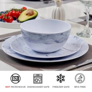 TP 12-Piece Dinnerware Set, Melamine Dishes Set with Bowls and Plates, Non-breakable Lightweight Dinner Service for 4, Marble Pattern