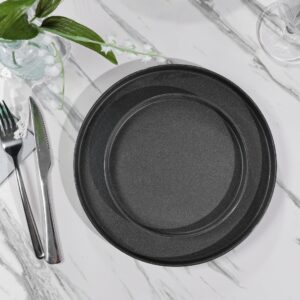 Webbylee Melamine Dinnerware Set - 12pcs Matte Round Plates and Bowls Set Indoor and Outdoor use Summer Camping Dish Set for 4 Dishwasher Safe-Dark Gray