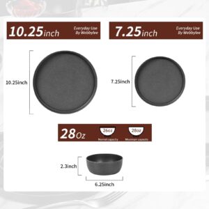 Webbylee Melamine Dinnerware Set - 12pcs Matte Round Plates and Bowls Set Indoor and Outdoor use Summer Camping Dish Set for 4 Dishwasher Safe-Dark Gray