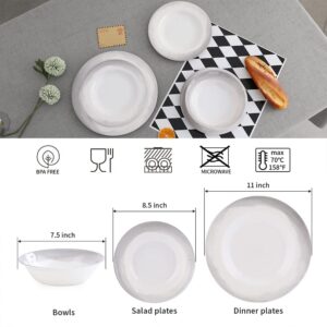 Melamine Dinnerware Sets- 12pcs Melamine Plates and Bowls Set for 4, Suitable for Indoor and Outdoor Use，Grey