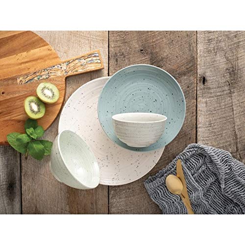 Mixed 16 Piece Dinnerware Set Service for 4 Multi Color Solid Textured Casual Farmhouse Modern Contemporary Round Stoneware Dishwasher Safe Microwave