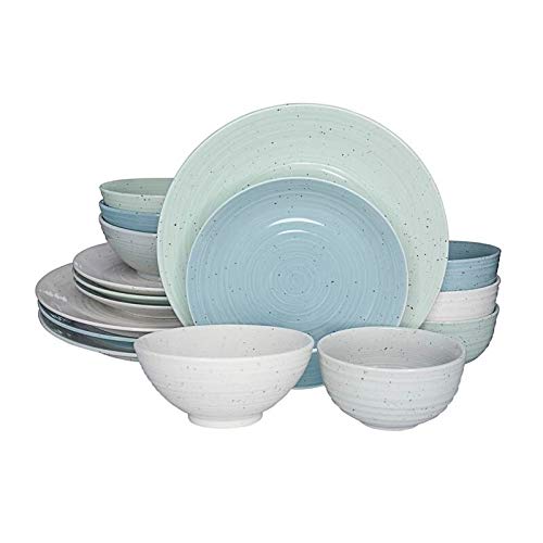 Mixed 16 Piece Dinnerware Set Service for 4 Multi Color Solid Textured Casual Farmhouse Modern Contemporary Round Stoneware Dishwasher Safe Microwave